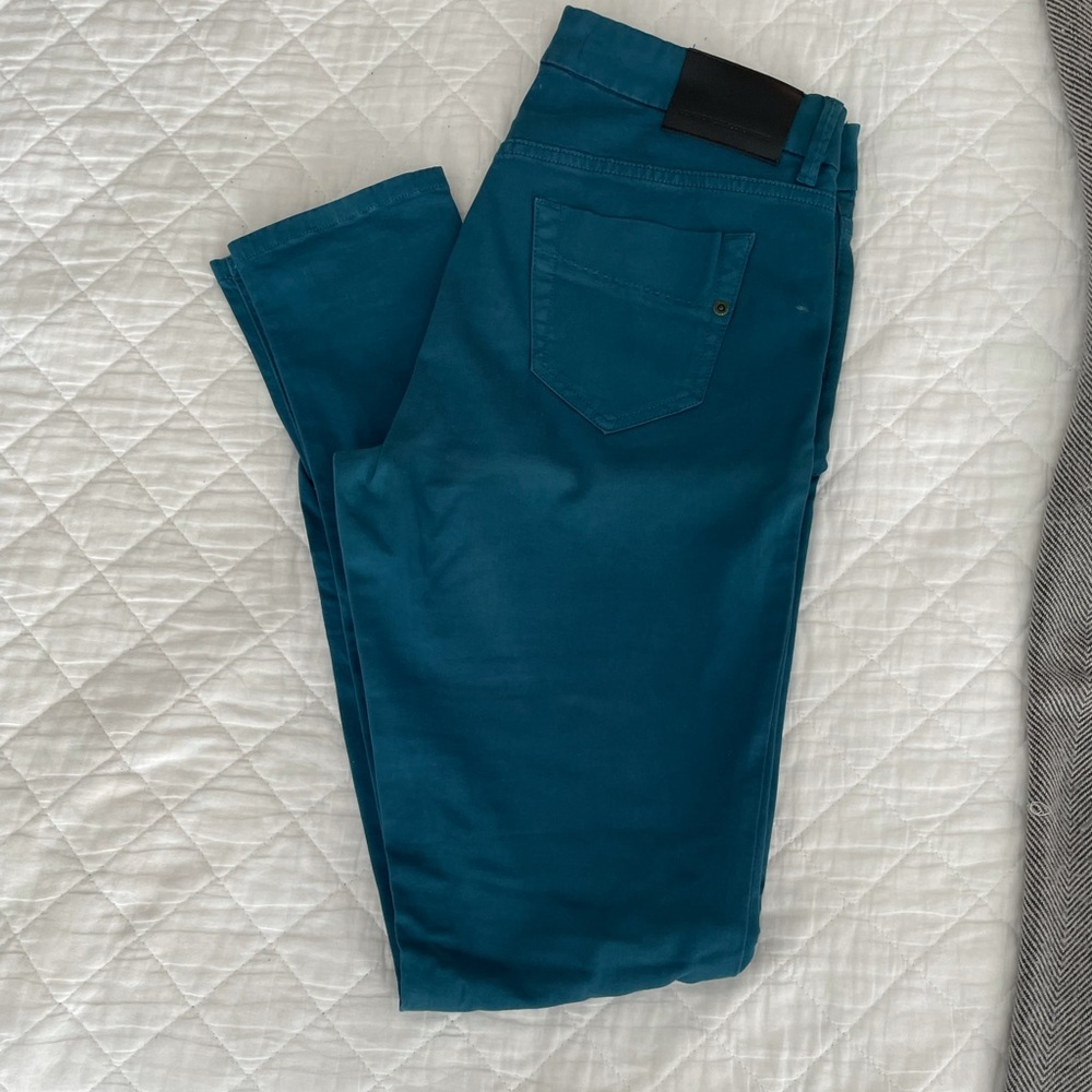 teal blue cotton skinny pants.